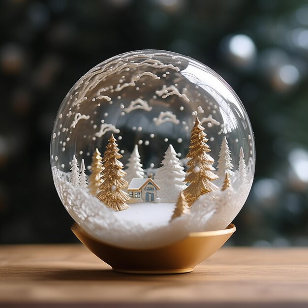 Foto er is een sneeuwbol met een huis en bomen binnen generatieve ai