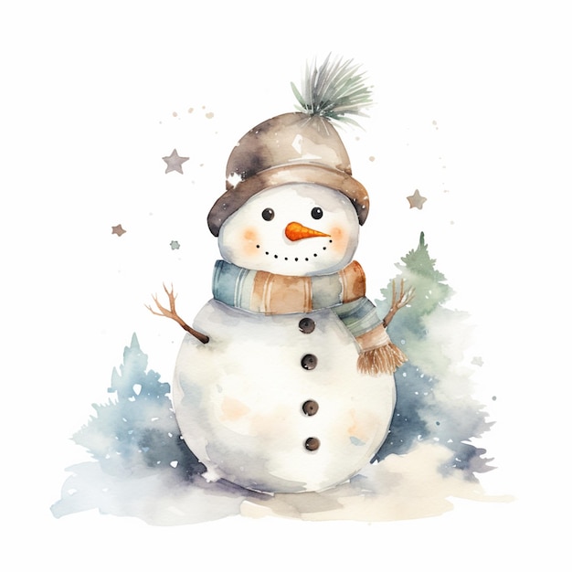 er is een sneeuwpop met een muts en sjaal op generatieve AI