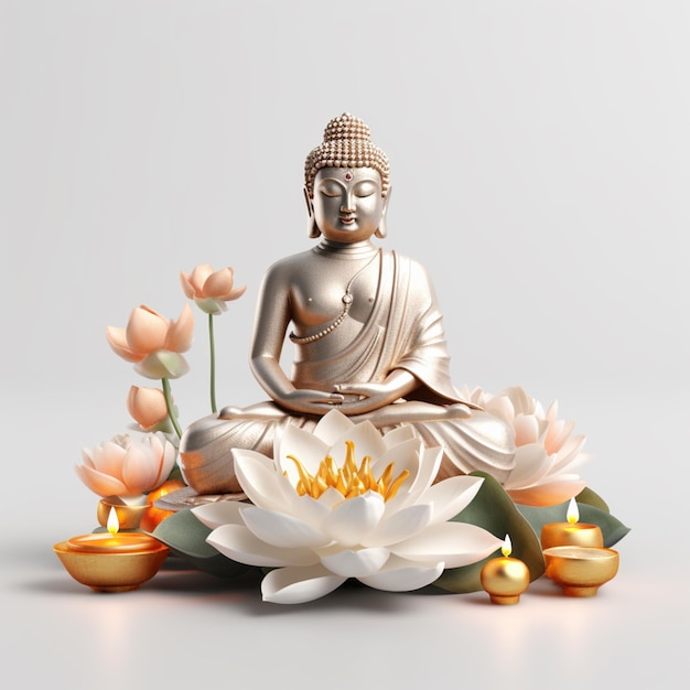 Er is een standbeeld van een boeddha die op een generatieve ai van een lotusbloem zit