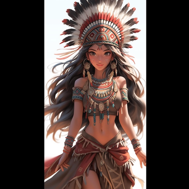 Er is een standbeeld van een vrouw die een inheemse Amerikaanse hoofddoek draagt.