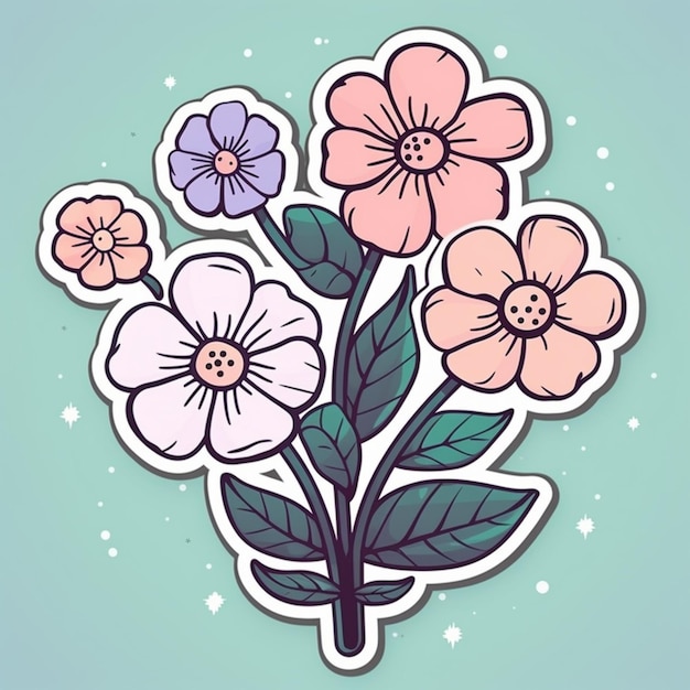 er is een sticker met bloemen op een blauwe achtergrond generatieve ai