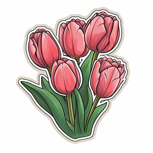 Er is een sticker van een bos roze tulpen generatieve ai