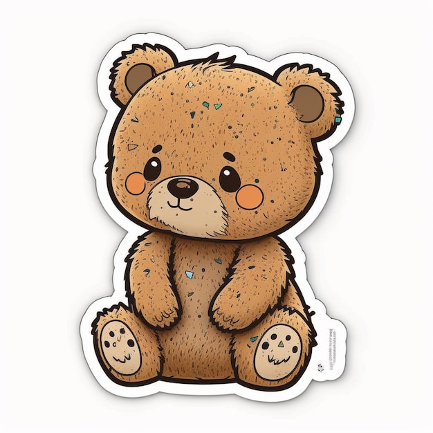 Foto er is een sticker van een bruine teddybeer met een blauwe neus.