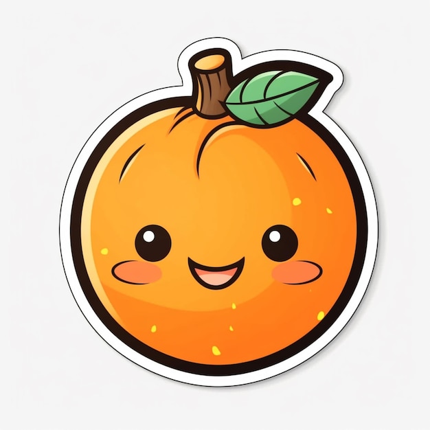 Foto er is een sticker van een cartoon-sinaasappel met een blad erop generatieve ai