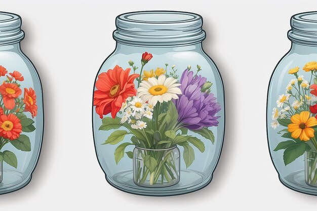 Foto er is een sticker van een pot met bloemen erin.