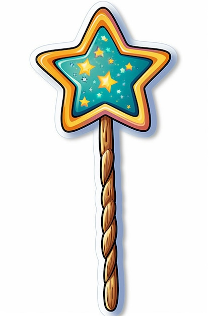 Er is een sticker van een stervormige toverstok met een ster erop generatieve ai