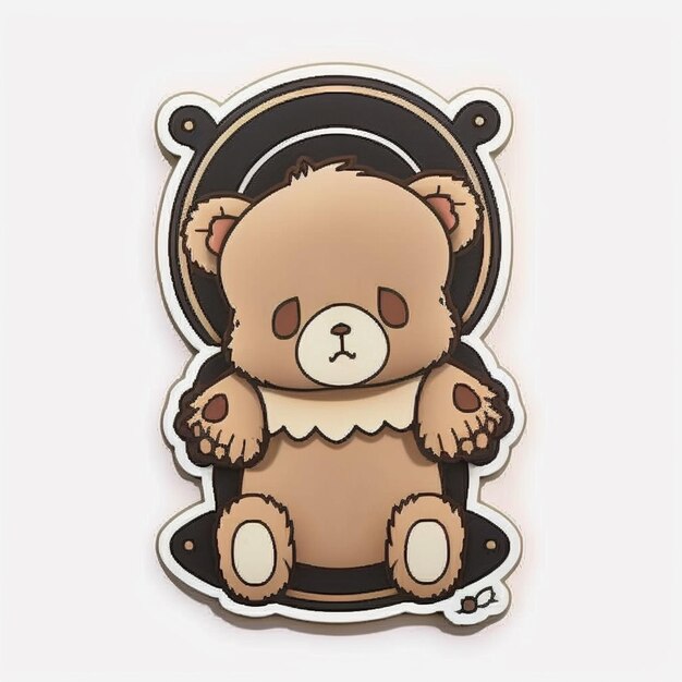 Foto er is een sticker van een teddybeer die op een skateboard zit.