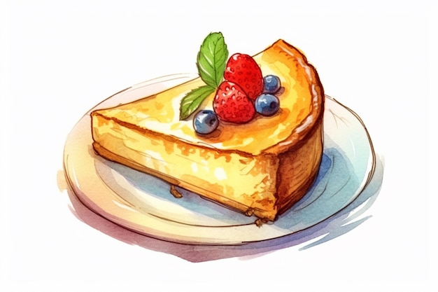Foto er is een stuk taart met bessen op een bord.