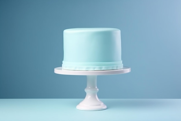er is een taart op een taartstand met een blauwe achtergrond generatieve ai