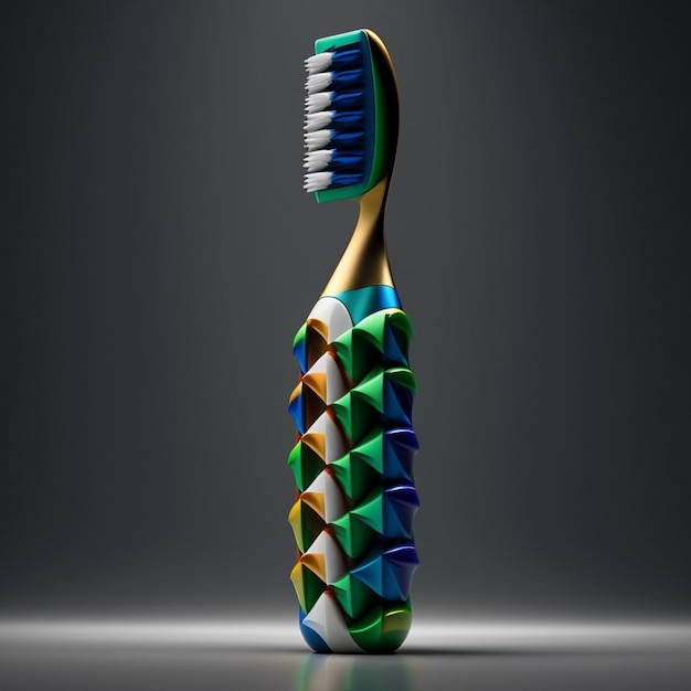 Er is een tandenborstel met een kleurrijke tandenborselhouder erop generatieve ai