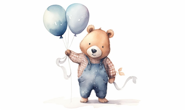 Er is een teddybeer die twee ballonnen in zijn hand houdt, generatieve ai