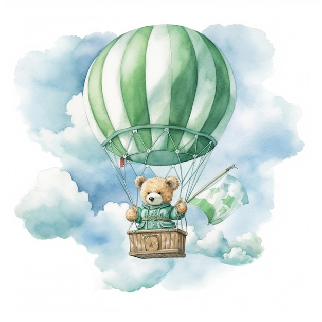 Foto er is een teddybeer die vliegt in een luchtballon generatieve ai