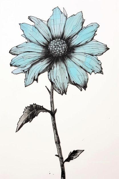 Er is een tekening van een blauwe bloem op een witte achtergrond generatieve ai