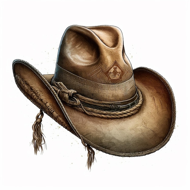 Foto er is een tekening van een cowboyhoed met een touw eromheen.