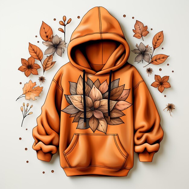 Er is een tekening van een hoodie met een bloem erop.