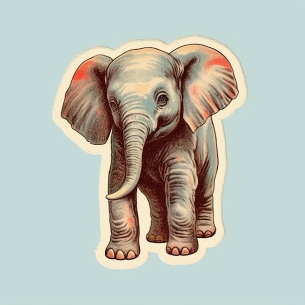 Er is een tekening van een olifant met een rode vlek op zijn gezicht generatieve ai