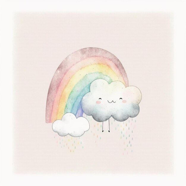 er is een tekening van een regenboog en wolken met een glimlach generatieve ai