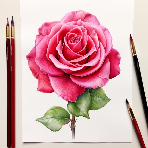 Foto er is een tekening van een roos met een potlood en een potlood generatieve ai