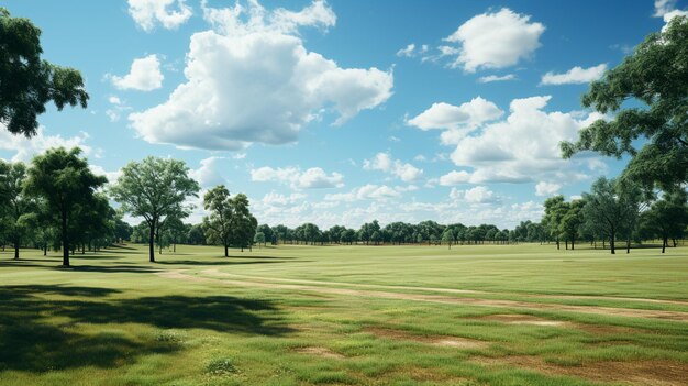 Er is een veld met bomen en gras in het midden van het generatieve ai