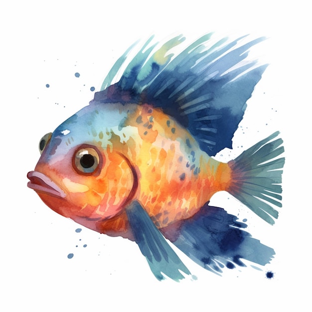 er is een vis die in aquarel is geschilderd op een witte achtergrond generatieve ai