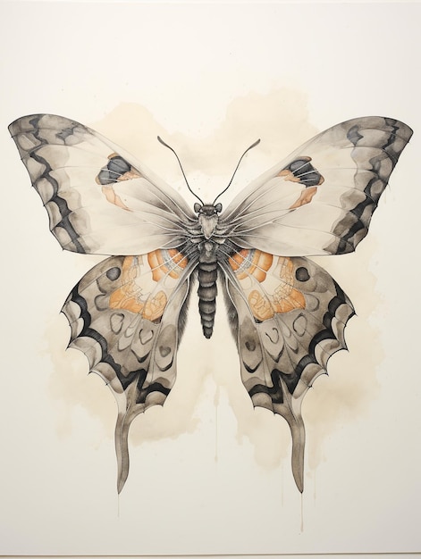 Foto er is een vlinder die is geschilderd op een wit papier generatieve ai