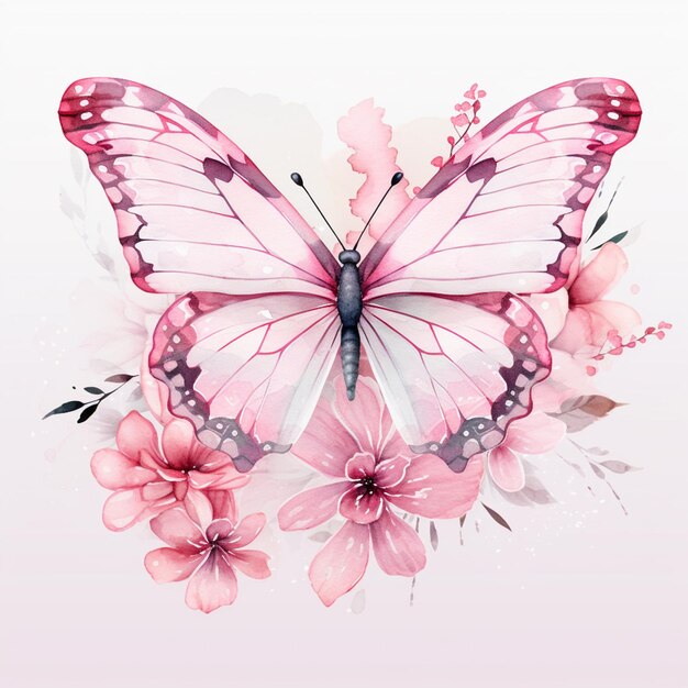 er is een vlinder met roze bloemen op zijn vleugels generatieve ai