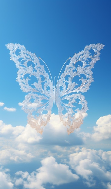 Foto er is een vlindervormig object in de lucht boven de wolken generatieve ai