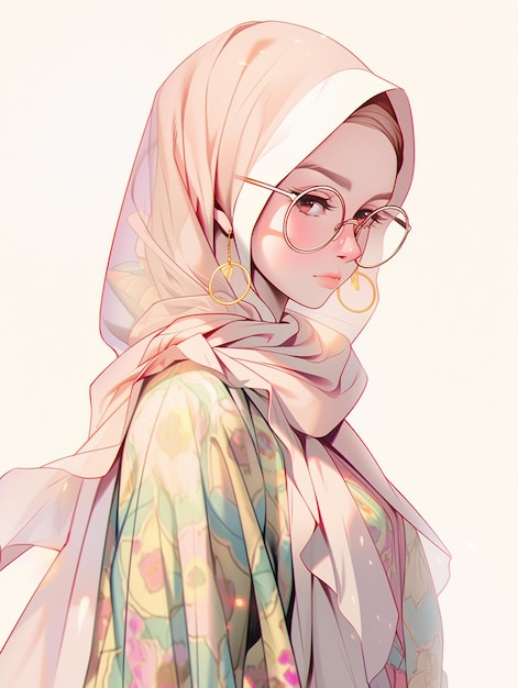 Foto er is een vrouw die een sjaal en een bril draagt met een sjaal op generatieve ai