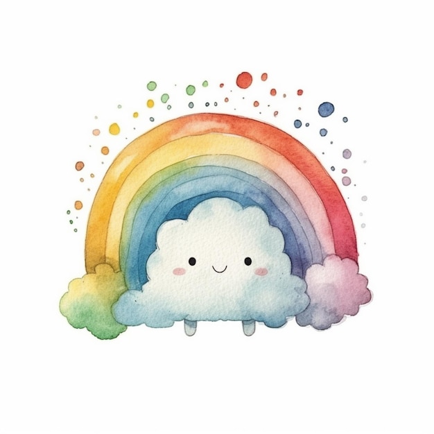 Foto er is een waterverf schilderij van een regenboog en een wolk generatieve ai