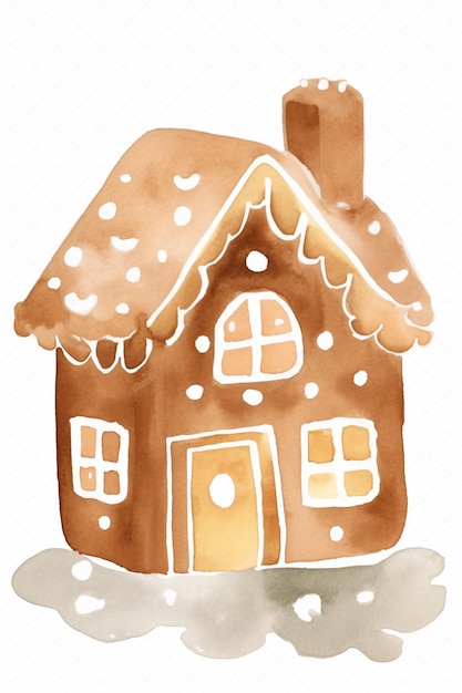 Foto er is een waterverf tekening van een ginger huis met een sneeuwman op de top generatieve ai