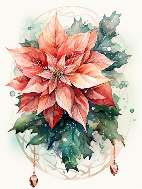 er is een waterverfschilderij van een generatieve ai van een poinsettiabloem