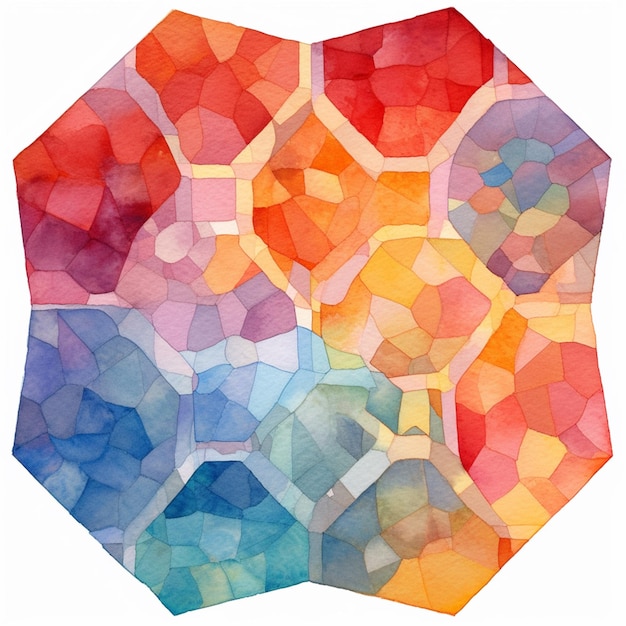 Er is een waterverfschilderij van een kleurrijke hexagon generatieve ai