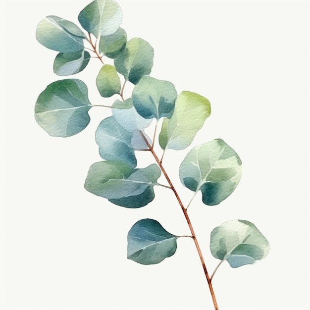 Er is een waterverfschilderij van een tak van eucalyptus generatieve ai