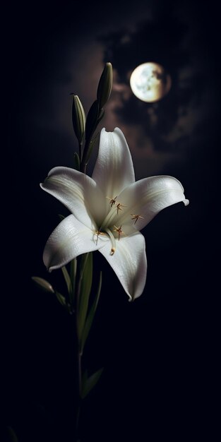 Er is een witte bloem die in het donker is generatieve ai