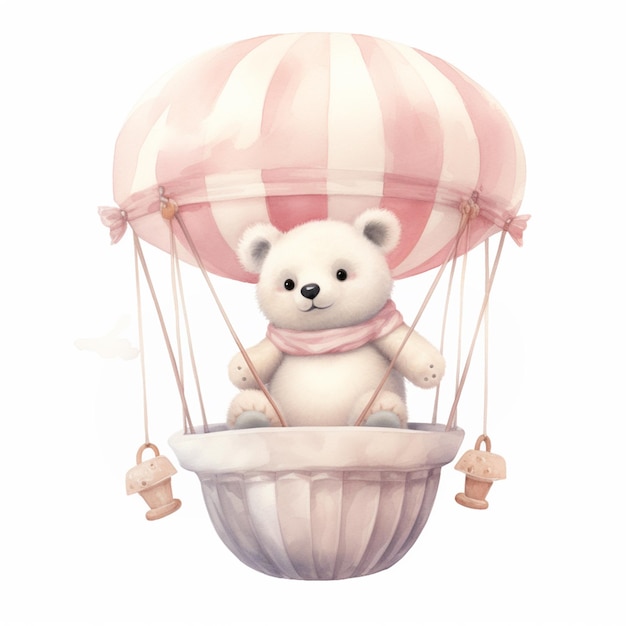 Er is een witte teddybeer in een luchtballon.