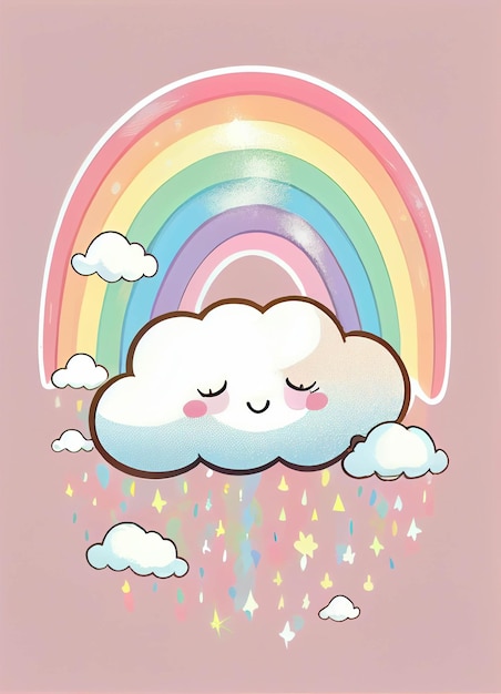 Er is een wolk met een regenboog en een wolk met een wolkengezicht generatieve ai