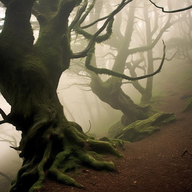 Foto er is een zeer hoge boom die uit de grond groeit generatieve ai