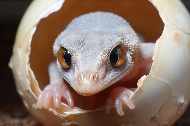 Er komt een babygekko uit een ei