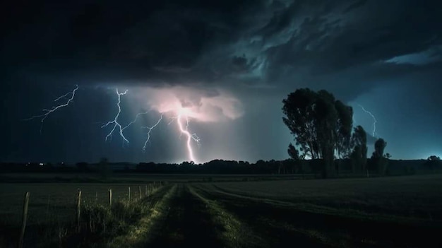 Er komt een onweersbui over een veld.