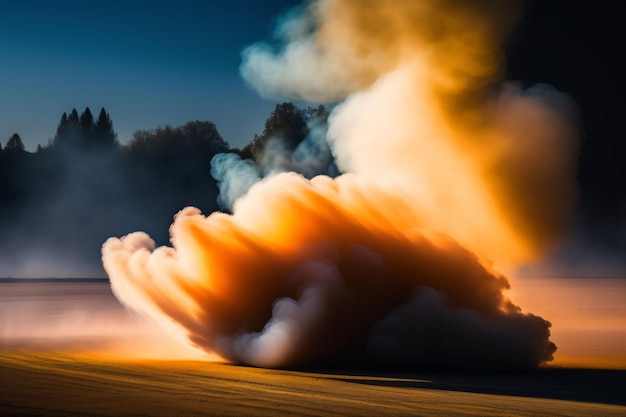 Er komt een rookwolk uit een raceauto.