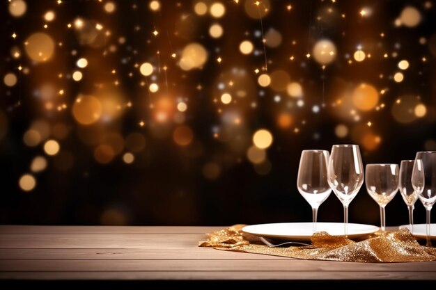 Er liggen drie lege wijnglazen op een tafel met een gouden doek.