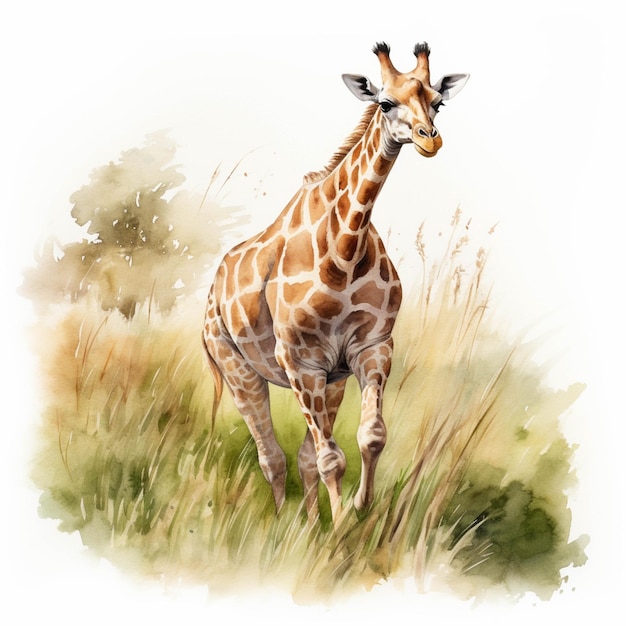 Er loopt een giraffe door het gras generatieve ai