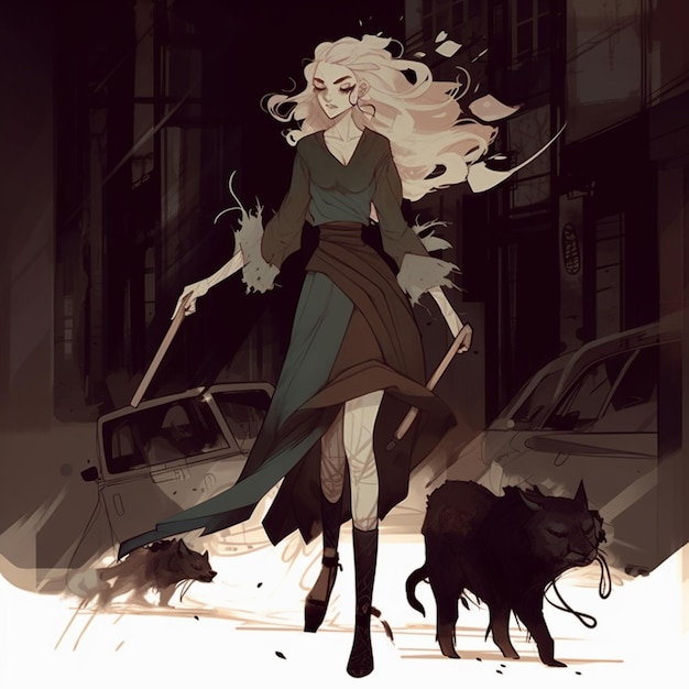 er loopt een vrouw met een hond door de straat generatieve ai