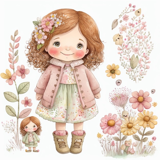er staan een meisje en een klein meisje in een veld met bloemen generatieve ai