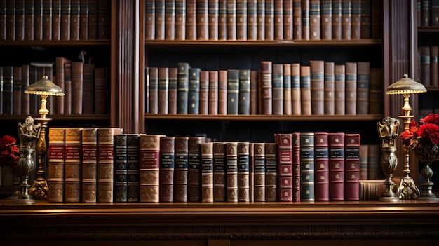 er staan veel boeken op een plank in een bibliotheek Generatieve AI