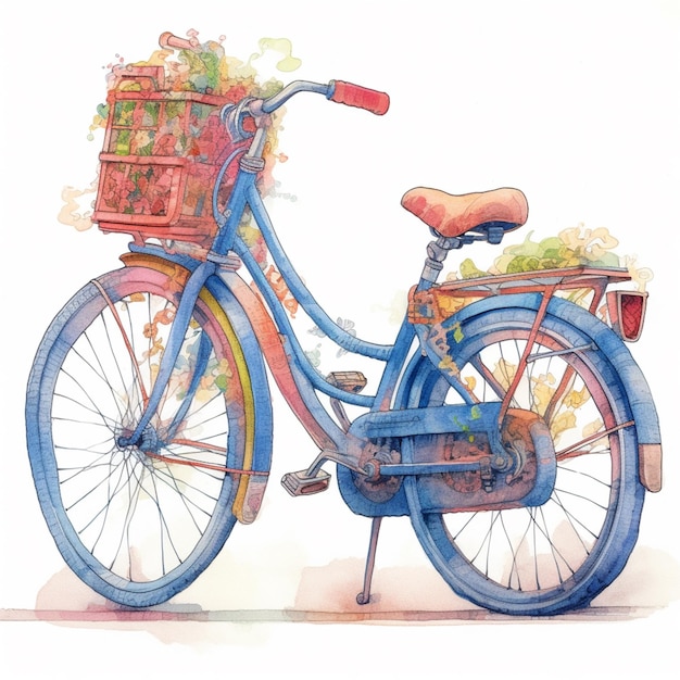 er staat een blauwe fiets met een fruitmand op de rug generatieve ai