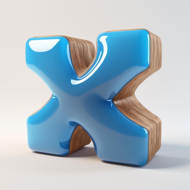 Foto er staat een blauwe letter x op een houten blok.
