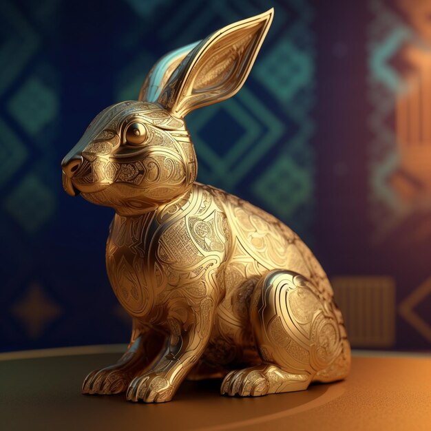 Er staat een gouden konijnenstandbeeld op een generatieve ai tafel