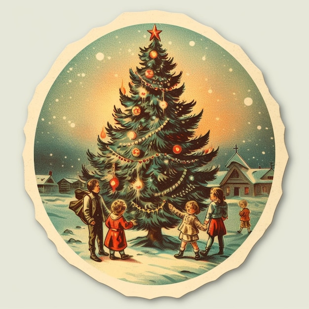 Er staat een groep kinderen rond een generatieve ai kerstboom