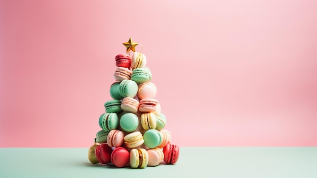 er staat een kerstboom gemaakt van macarons op een tafel generatieve ai